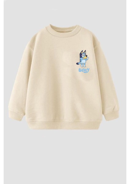 Unisex Bluey Baskılı 3 Iplik Kumaş Pamuklu Sweatshirt Listeye Geri Dön
