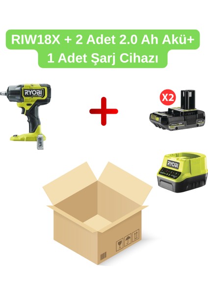 RIW18X 18 V 900 Nm Akülü Somun Sıkma Makinesi + 2 Adet 2.0 Ah Akü+ 1 Adet Şarj Cihazı