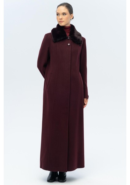 Yakası Çıkabilir Kürklü Punto Detaylı Büyük Beden Manto A.mürdüm 3143 indirimleri