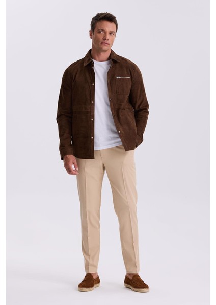 Kahve Comfort Fit Bebe Yaka %100 Deri Mont indirimleri