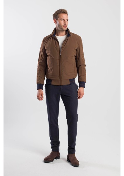 Camel Comfort Fit Dik Yaka Mont