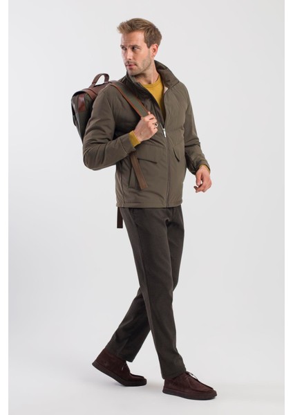 Haki Comfort Fit Dik Yaka Spor Mont