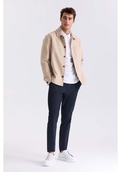 Bej Slim Fit Bebe Yaka Mevsimlik Mont