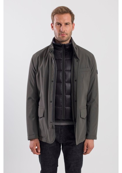 Haki Comfort Fit Gizli Kapüşonlu Mont indirimleri