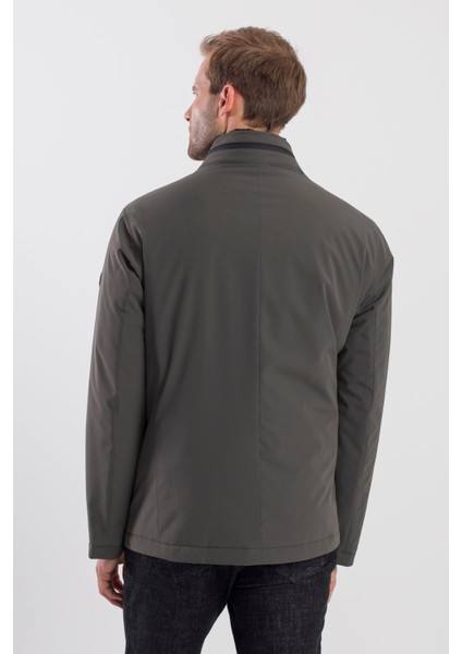 Haki Comfort Fit Gizli Kapüşonlu Mont