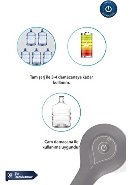 Otomatik Şarjlı Damacana Su Pompası ABS ve Silikon Malzeme ile 1200 mAh