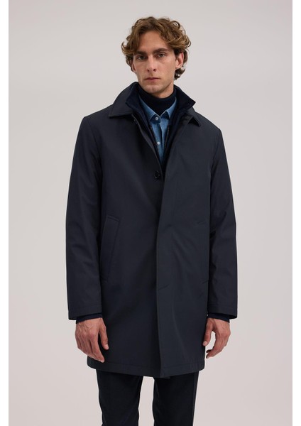 Lacivert Comfort Fit Berberi Yaka Gizli Düğmeli Mont indirimleri