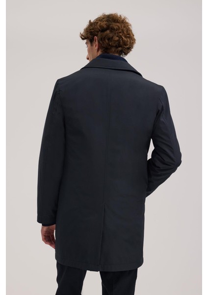 Lacivert Comfort Fit Berberi Yaka Gizli Düğmeli Mont