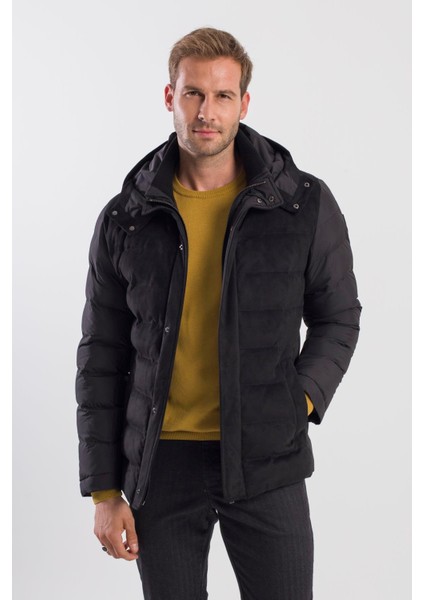 Siyah Comfort Fit Kapüşonlu Şişme Mont indirimleri