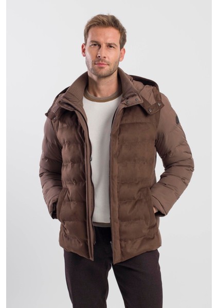 Kahve Comfort Fit Kapüşonlu Şişme Mont indirimleri