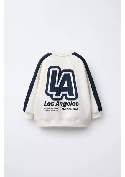 Yeni Sezon Los Angeles Lacivert Yazı Detaylı Sırt Baskılı 3 Iplik Şardonsuz Fırçalı Kumaş Alt Üst Takım modelleri