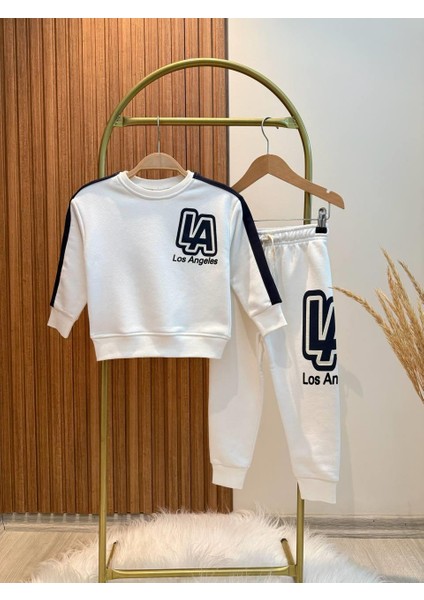Yeni Sezon Los Angeles Lacivert Yazı Detaylı Sırt Baskılı 3 Iplik Şardonsuz Fırçalı Kumaş Alt Üst Takım indirimleri