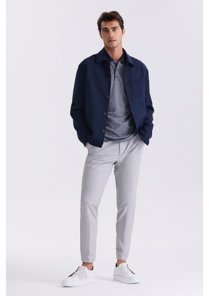 Lacivert Slim Fit Bebe Yaka Mevsimlik Mont