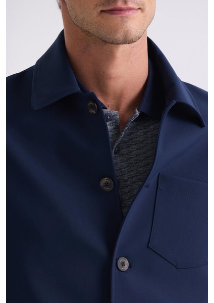 Lacivert Slim Fit Bebe Yaka Mevsimlik Mont