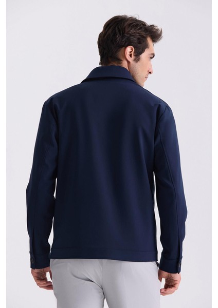 Lacivert Slim Fit Bebe Yaka Mevsimlik Mont