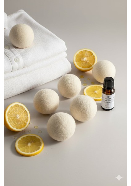 6 Adet Yün Çamaşır Kurutma Topu + %100 Saf Limon Esansı