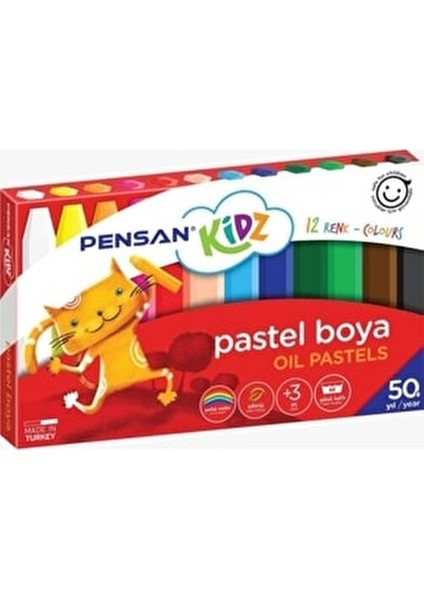 Kidz Pastel Boya 12 Renk Çocuklar İçin Güvenli ve Zehirsiz 12'li Set modelleri