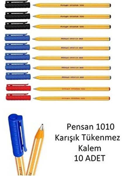 1010 Ofispen Tükenmez Kalem Seti 10 Adet Mavi Siyah Kırmızı Renklerle Konforlu Yazım fiyatları