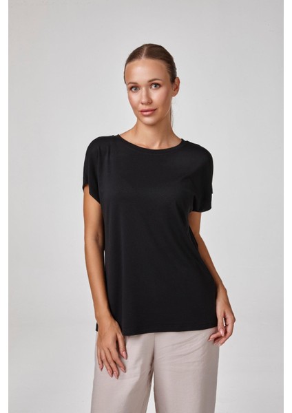 Kadın Siyah Renk Kısa Kollu Modal Basic Tişört C0T2N5O2