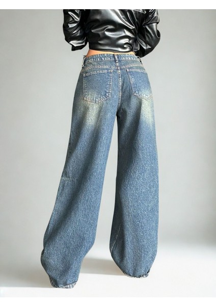 Kadın Bol Kalıp Kot Pantolon Lacivert fırsatları