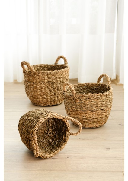 Marlen - Dekoratif Doğal El Örmesi Kulplu Hasır 2 Li Saksı Sepet Seti modelleri