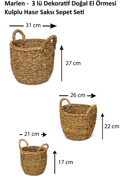 Marlen - Dekoratif Doğal El Örmesi Kulplu Hasır 2 Li Saksı Sepet Seti fırsatları