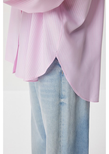 Çizgili Oversize Dokuma Gömlek LDZ0050 Pembe fırsatları