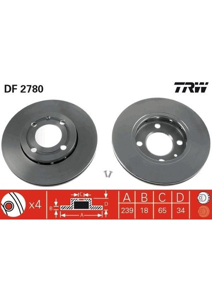 DF2780 - Ön Fren Aynası Polo 95-01 Lupo 98-05 Arosa 1.0ie.3ie-1.4ie-1.6ie-1.7sdı-1.9sdı Aee 239×18X4DLXHAVALI