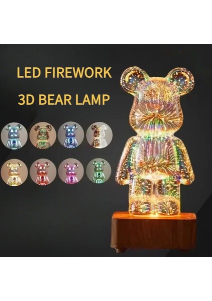 LED 3D Ayı Havai Fişekler Gece Işığı USB Oda Dekorasyon Ortam Işığı Çocuklar Için Uygun Oda Yatak Odası Dekorasyon Renk: 8 Renk Üstü Kutu/fiş Türü: USB Fiş (Yurt Dışından)