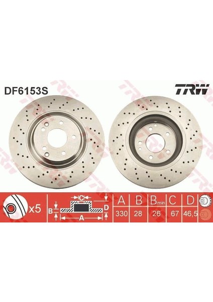 DF6153S - Fren Dıskı On Mercedes W203 CL203 S203 C209 A209 R171 Amg Spor Tıp
