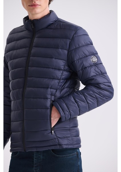 Lacivert Slim Fit Hakim Yaka Şişme Mont