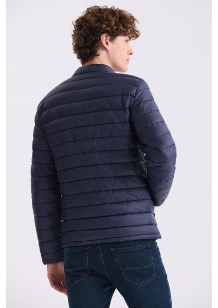 Lacivert Slim Fit Hakim Yaka Şişme Mont