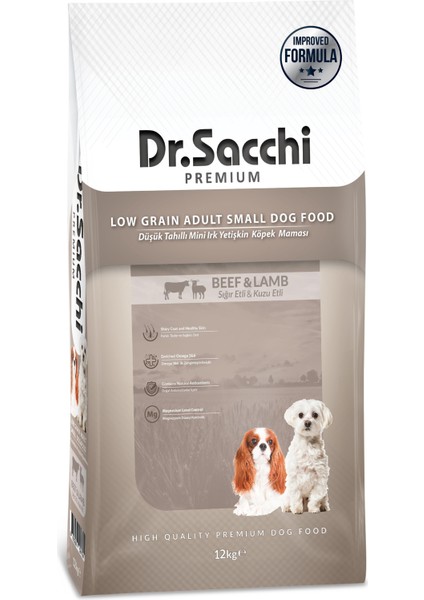 Dr.Sacchi Düşük Tahıllı Sığır Etli ve Kuzu Etli Mini Irk Yetişkin Köpek Maması 12Kg fiyatları