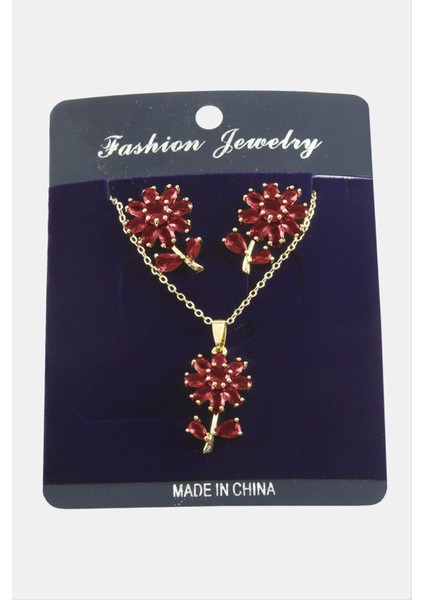 Allzey Papatya Zirkon Taşlı Set Kolye-Siyah