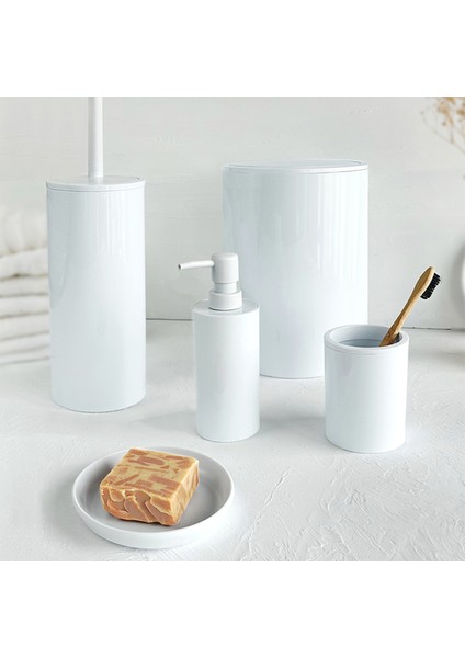 Flores 5'li Beyaz Banyo Seti Plastik Kapaklı Suya Dayanıklı Şık ve Modern Tasarım