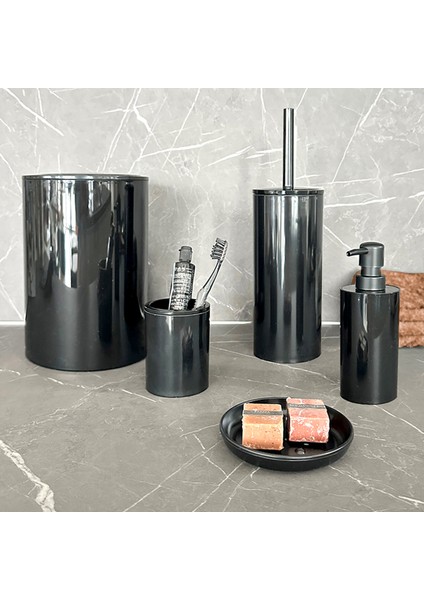 Flores 5 Parça Siyah Banyo Seti Modern Tasarım Plastik Malzeme ile