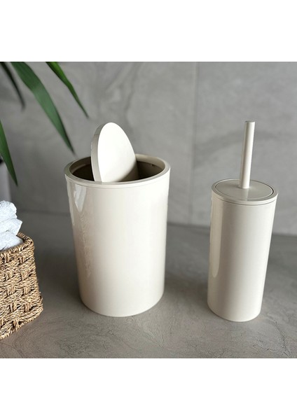 Flores 2'li Bej Banyo Seti Plastik Kapaklı Dayanıklı ve Kolay Temizlenebilir Tasarım