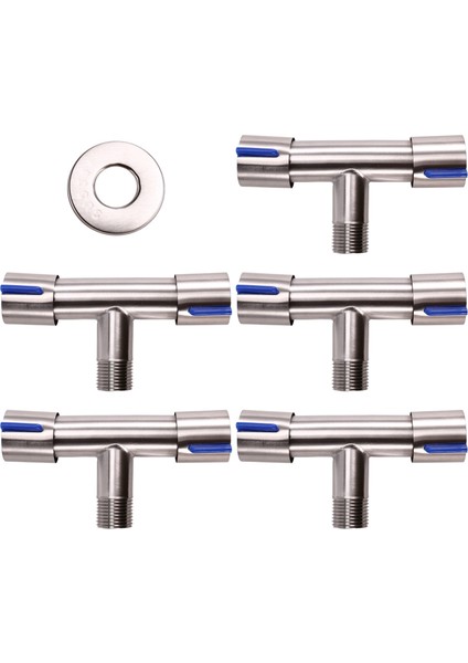 5pcs Çift Kontrol 1 2&#39;de Banyo Tuvalet Açısı Valfi Çamaşır Makinesi Çift Su Bide Açısı Valf Musluğu (Yurt Dışından)