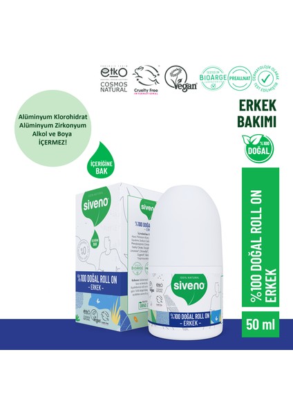%100 Doğal Roll On Erkek Deodorant Ter Kokusu Önleyici Bitkisel Leke Bırakmayan Vegan 50 ml