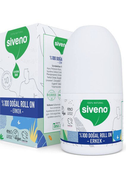 %100 Doğal Roll On Erkek Deodorant Ter Kokusu Önleyici Bitkisel Leke Bırakmayan Vegan 50 ml