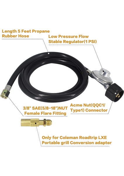 Coleman Roadtrip Izgaraları Için 5ft Propan Adaptör Hortumu ve Regülatör Değiştirme Kiti, Qcc1 Düşük Basınçlı Propan Adaptör (Yurt Dışından) modelleri