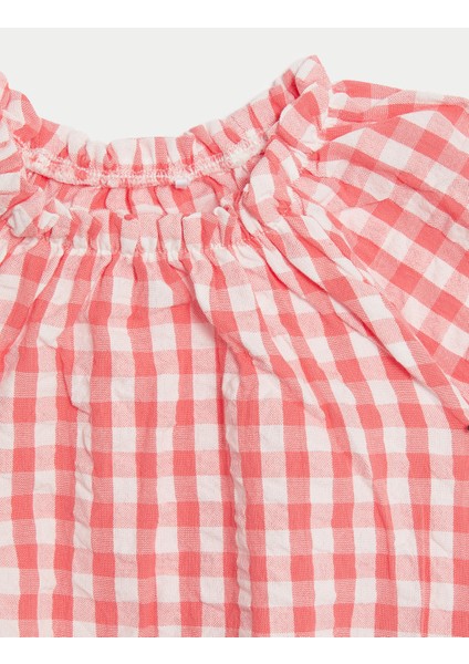 Saf Pamuklu Ekose Desenli Alt-Üst Takım (0-3 Yaş)