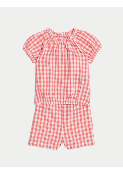 Saf Pamuklu Ekose Desenli Alt-Üst Takım (0-3 Yaş)