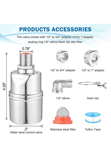 1/2inch 3/4inch 1inch Otomatik Şamandıra Valfi, 304 Paslanmaz Çelik Tam Otomatik Su Seviyesi Kontrol Şamandıra Valfi, 2 Set (Yurt Dışından) fiyatları