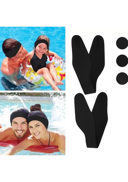 Yetişkin ve Çocuklar Için Yüzme Kulak Koruyucu Bant Su Geçirmez Havuz Deniz Bonesi Siyah