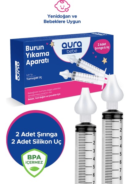 Bebek Burun Yıkama Enjektörü 2'li Nazal Aspiratör Şırınga Temizleme Aparatı