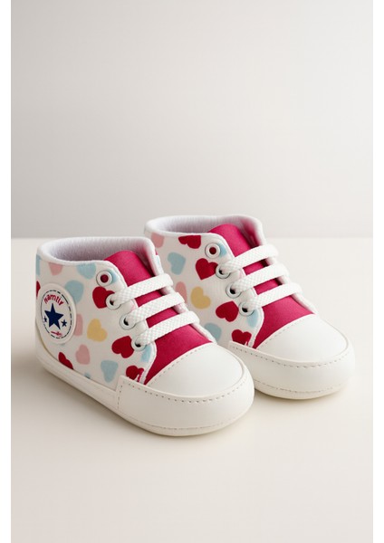 Kız Bebek Renkli Kalpli Patik Ayakkabı 18-19 Numara