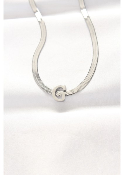 316L Çelik G Harfli Silver Renk Italyan Zincirli Kolye