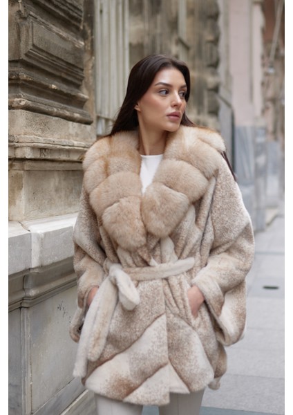 Fleur De Neige Hakiki Kürk Kaban Bej