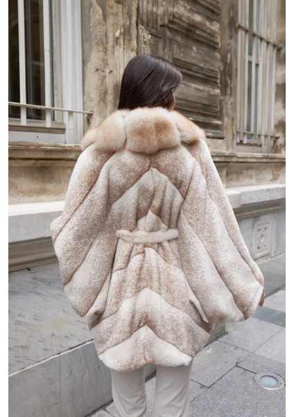 Fleur De Neige Hakiki Kürk Kaban Bej